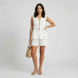 Women's Peplum Sleeveless V-Neck Top Tie Front