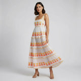 Women's Square Neck Tiered Maxi Dress Pineapple Embroidery
