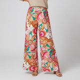 Women's Floral High Waist Wide Leg Flared Trousers