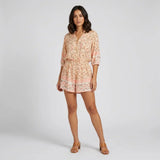 Women's Floral Playsuit V-Neck 3/4 Sleeve Elastic Waist