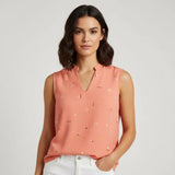 Women's Sleeveless V-Neck Blouse Regular Fit Mid-Hip
