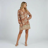 Women's Floral Shift Dress V-Neck Long Sleeve Mini